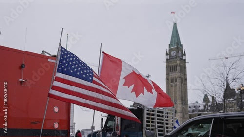 Freedom Convoy Trucker Protest 2022 Ottawa Ontario Canada Anti-Vaccine Anti-Mask COVID-19 Mandates Parliament Hill photo