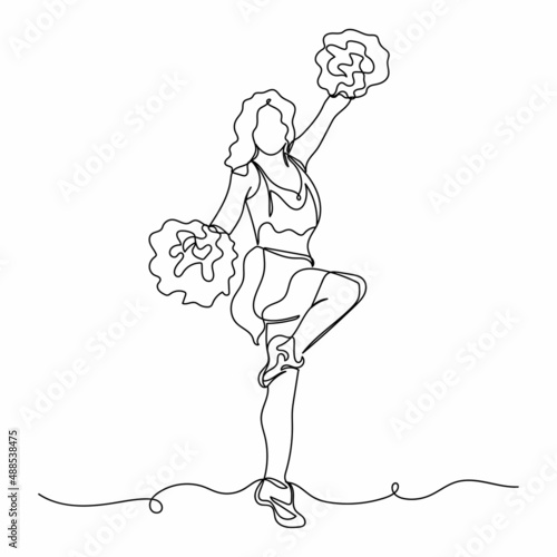 Continuous one simple single abstract line drawing of beautiful cheerleader gimtastic woman portrait icon in silhouette on a white background. Linear stylized.