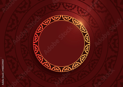 Cadre dessin esprit mandala,fond rouge profond,lumière or doré, message dans le cercle, citation et inspiration,ressource graphique vectoriel, style Asie,décoration et présentation communication