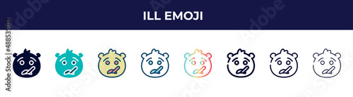 ill emoji icon in 8 styles. line, filled, glyph, thin outline, colorful, stroke and gradient styles, ill emoji vector sign. symbol, logo illustration. different style icons set.