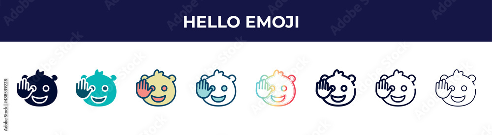 hello emoji icon in 8 styles. line, filled, glyph, thin outline ...