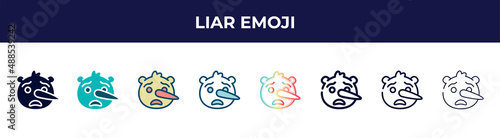 liar emoji icon in 8 styles. line, filled, glyph, thin outline, colorful, stroke and gradient styles, liar emoji vector sign. symbol, logo illustration. different style icons set.