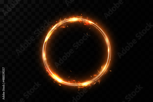 Golden circle with fire effects.Light effect.Vector