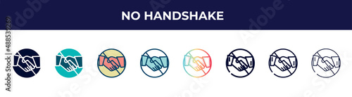no handshake icon in 8 styles. line, filled, glyph, thin outline, colorful, stroke and gradient styles, no handshake vector sign. symbol, logo illustration. different style icons set.