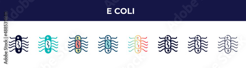 e coli icon in 8 styles. line, filled, glyph, thin outline, colorful, stroke and gradient styles, e coli vector sign. symbol, logo illustration. different style icons set.
