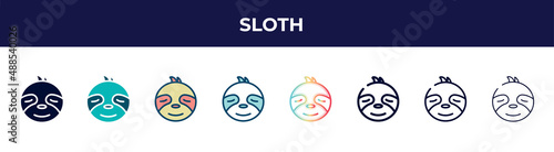 sloth icon in 8 styles. line, filled, glyph, thin outline, colorful, stroke and gradient styles, sloth vector sign. symbol, logo illustration. different style icons set.