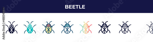 beetle icon in 8 styles. line, filled, glyph, thin outline, colorful, stroke and gradient styles, beetle vector sign. symbol, logo illustration. different style icons set.
