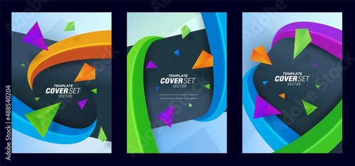 Set Cover 3d curves and triangles design template vector