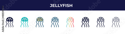 jellyfish icon in 8 styles. line, filled, glyph, thin outline, colorful, stroke and gradient styles, jellyfish vector sign. symbol, logo illustration. different style icons set.