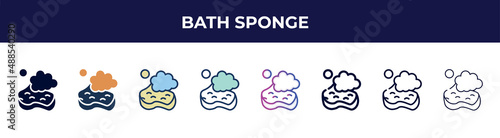 bath sponge icon in 8 styles. line, filled, glyph, thin outline, colorful, stroke and gradient styles, bath sponge vector sign. symbol, logo illustration. different style icons set.