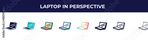 laptop in perspective icon in 8 styles. line, filled, glyph, thin outline, colorful, stroke and gradient styles, laptop in perspective vector sign. symbol, logo illustration. different style icons
