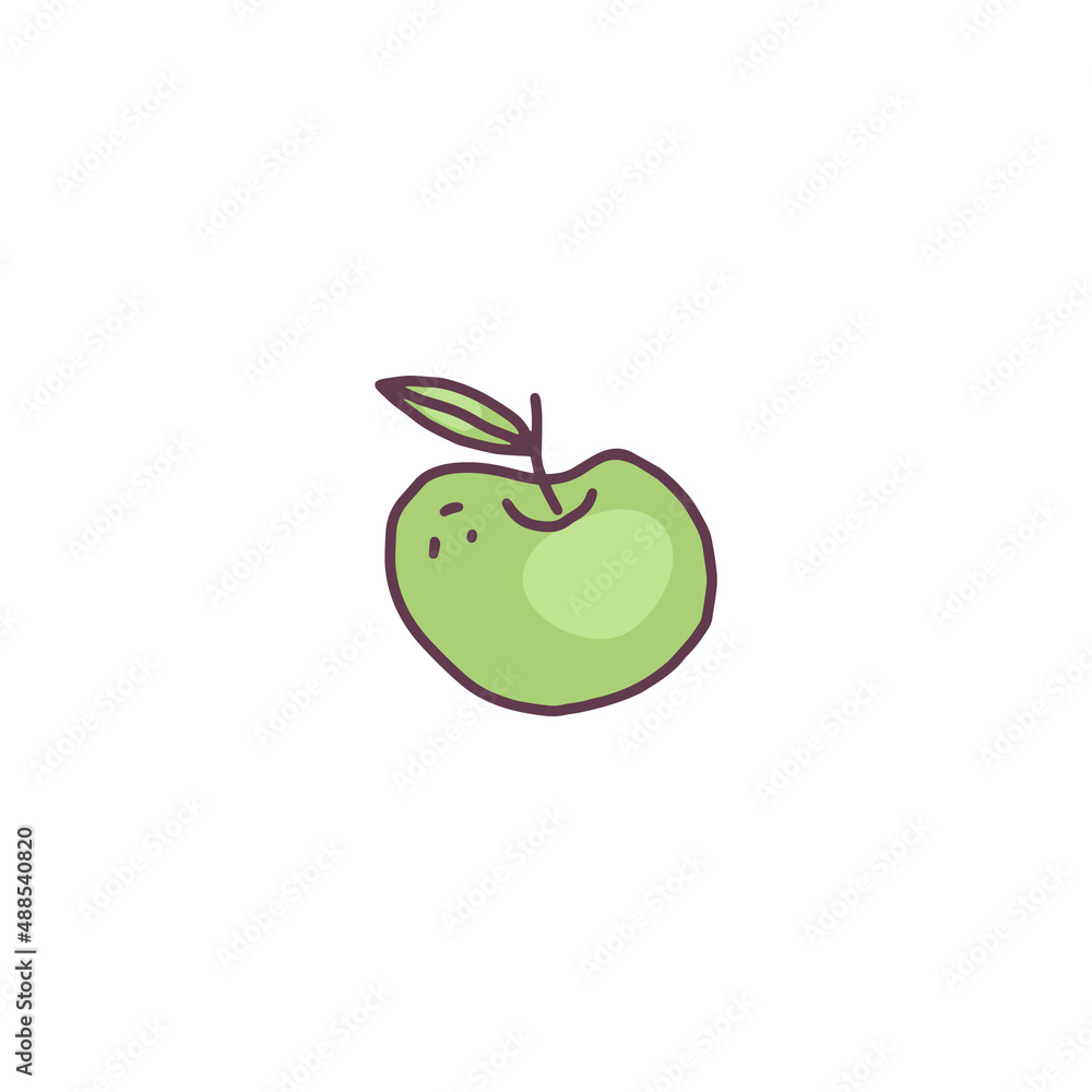 Green apple with leaf hand drawn colored doodle vector illustration isolated. Green apple with leaf hand drawn colored doodle vector illustration isolated.