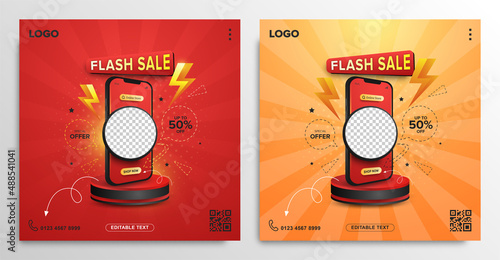 Flash sale online shopping promotion on mobile square banner for social media post