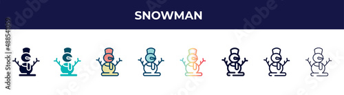 snowman icon in 8 styles. line, filled, glyph, thin outline, colorful, stroke and gradient styles, snowman vector sign. symbol, logo illustration. different style icons set.