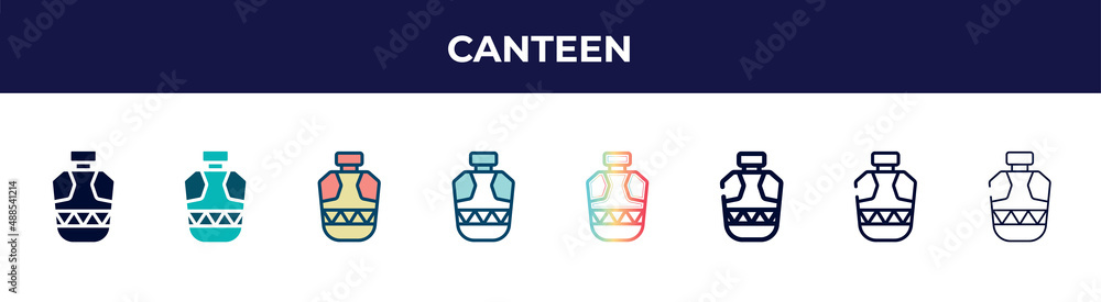 canteen icon in 8 styles. line, filled, glyph, thin outline, colorful, stroke and gradient styles, canteen vector sign. symbol, logo illustration. different style icons set. canteen icon in 8 styles. line, filled, glyph, thin outline, colorful, stroke and gradient styles, canteen vector sign. symbol, logo illustration. different style icons set.