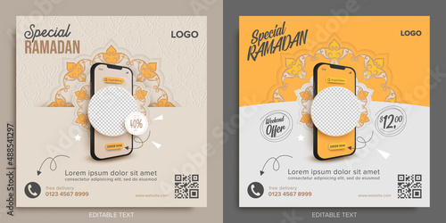 Special Ramadan food online on mobile promotion banner for social media post