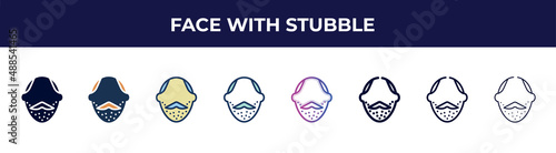 face with stubble icon in 8 styles. line, filled, glyph, thin outline, colorful, stroke and gradient styles, face with stubble vector sign. symbol, logo illustration. different style icons set. photo