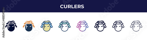 curlers icon in 8 styles. line, filled, glyph, thin outline, colorful, stroke and gradient styles, curlers vector sign. symbol, logo illustration. different style icons set.