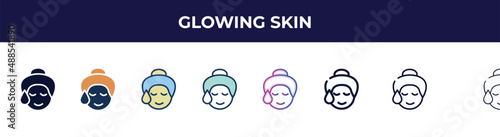 glowing skin icon in 8 styles. line, filled, glyph, thin outline, colorful, stroke and gradient styles, glowing skin vector sign. symbol, logo illustration. different style icons set.