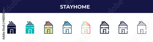 stayhome icon in 8 styles. line, filled, glyph, thin outline, colorful, stroke and gradient styles, stayhome vector sign. symbol, logo illustration. different style icons set.