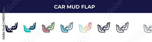 car mud flap icon in 8 styles. line, filled, glyph, thin outline, colorful, stroke and gradient styles, car mud flap vector sign. symbol, logo illustration. different style icons set.