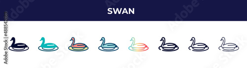 swan icon in 8 styles. line, filled, glyph, thin outline, colorful, stroke and gradient styles, swan vector sign. symbol, logo illustration. different style icons set.
