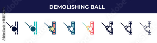 demolishing ball icon in 8 styles. line, filled, glyph, thin outline, colorful, stroke and gradient styles, demolishing ball vector sign. symbol, logo illustration. different style icons set.