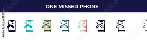 one missed phone icon in 8 styles. line, filled, glyph, thin outline, colorful, stroke and gradient styles, one missed phone vector sign. symbol, logo illustration. different style icons set.