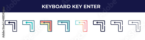 keyboard key enter icon in 8 styles. line, filled, glyph, thin outline, colorful, stroke and gradient styles, keyboard key enter vector sign. symbol, logo illustration. different style icons set.