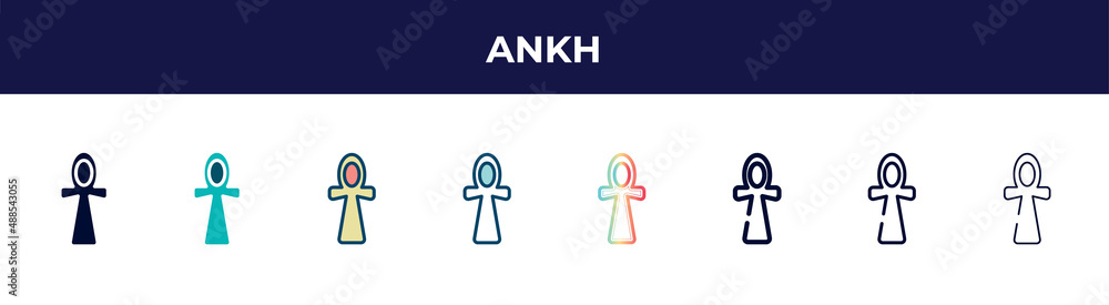 ankh icon in 8 styles. line, filled, glyph, thin outline, colorful, stroke and gradient styles, ankh vector sign. symbol, logo illustration. different style icons set. ankh icon in 8 styles. line, filled, glyph, thin outline, colorful, stroke and gradient styles, ankh vector sign. symbol, logo illustration. different style icons set.