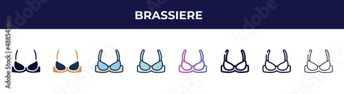 brassiere icon in 8 styles. line, filled, glyph, thin outline, colorful, stroke and gradient styles, brassiere vector sign. symbol, logo illustration. different style icons set.