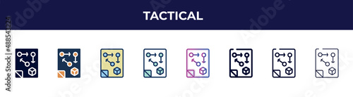 tactical icon in 8 styles. line, filled, glyph, thin outline, colorful, stroke and gradient styles, tactical vector sign. symbol, logo illustration. different style icons set.