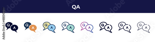qa icon in 8 styles. line, filled, glyph, thin outline, colorful, stroke and gradient styles, qa vector sign. symbol, logo illustration. different style icons set.