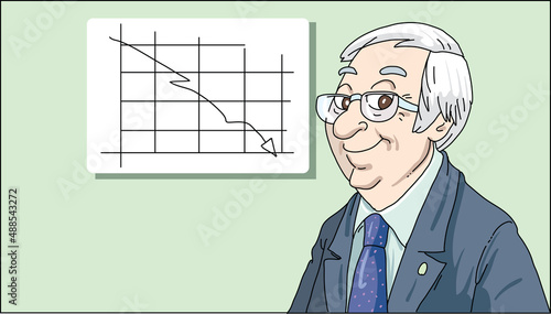 Businessman at presentation standing in front of decreasing chart as a concept of financial crisis and business problem. 