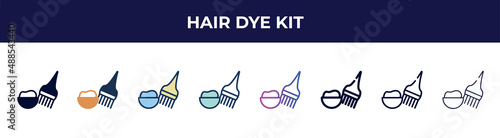 hair dye kit icon in 8 styles. line, filled, glyph, thin outline, colorful, stroke and gradient styles, hair dye kit vector sign. symbol, logo illustration. different style icons set.