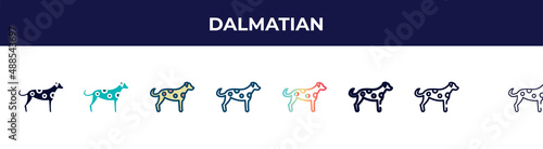 dalmatian icon in 8 styles. line, filled, glyph, thin outline, colorful, stroke and gradient styles, dalmatian vector sign. symbol, logo illustration. different style icons set.