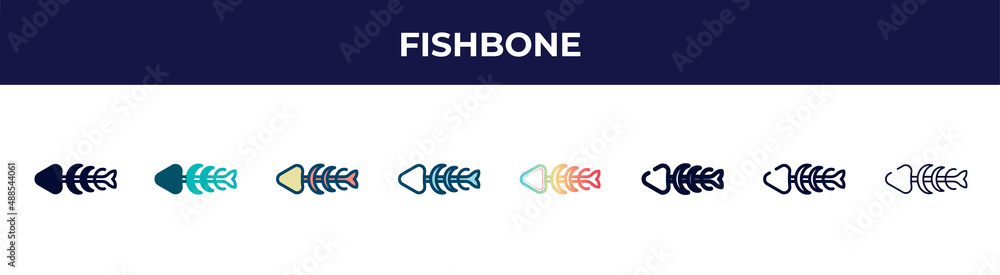 fishbone icon in 8 styles. line, filled, glyph, thin outline, colorful ...