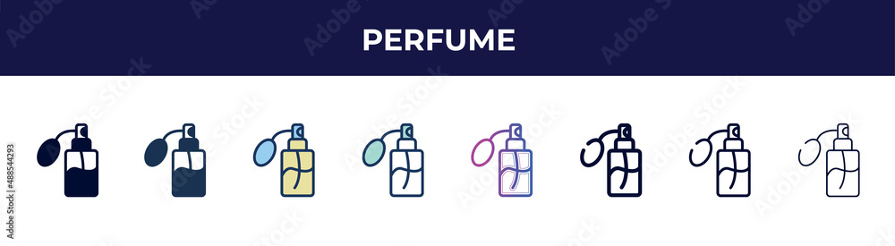 perfume icon in 8 styles. line, filled, glyph, thin outline, colorful, stroke and gradient styles, perfume vector sign. symbol, logo illustration. different style icons set. perfume icon in 8 styles. line, filled, glyph, thin outline, colorful, stroke and gradient styles, perfume vector sign. symbol, logo illustration. different style icons set.