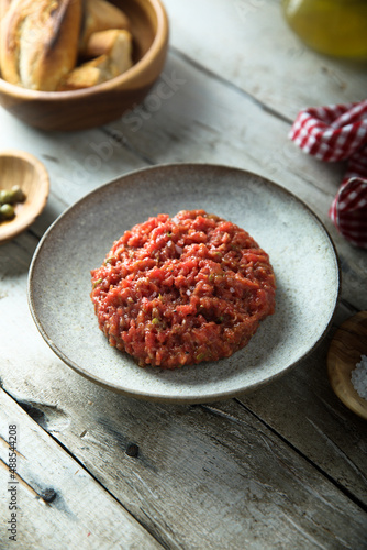 Traditional steak tartare with capers
