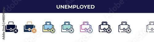 unemployed icon in 8 styles. line, filled, glyph, thin outline, colorful, stroke and gradient styles, unemployed vector sign. symbol, logo illustration. different style icons set.