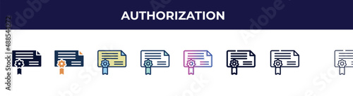 authorization icon in 8 styles. line, filled, glyph, thin outline, colorful, stroke and gradient styles, authorization vector sign. symbol, logo illustration. different style icons set.