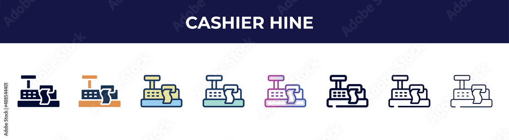 cashier hine icon in 8 styles. line, filled, glyph, thin outline, colorful, stroke and gradient styles, cashier hine vector sign. symbol, logo illustration. different style icons set. cashier hine icon in 8 styles. line, filled, glyph, thin outline, colorful, stroke and gradient styles, cashier hine vector sign. symbol, logo illustration. different style icons set.