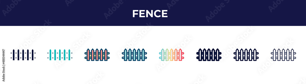 fence icon in 8 styles. line, filled, glyph, thin outline, colorful, stroke and gradient styles, fence vector sign. symbol, logo illustration. different style icons set. fence icon in 8 styles. line, filled, glyph, thin outline, colorful, stroke and gradient styles, fence vector sign. symbol, logo illustration. different style icons set.