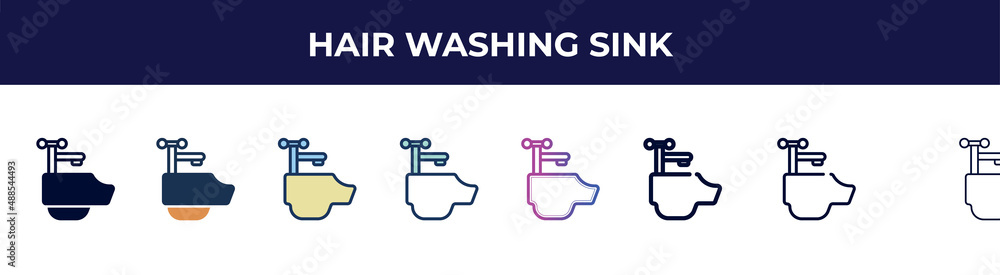 hair washing sink icon in 8 styles. line, filled, glyph, thin outline, colorful, stroke and gradient styles, hair washing sink vector sign. symbol, logo illustration. different style icons set. hair washing sink icon in 8 styles. line, filled, glyph, thin outline, colorful, stroke and gradient styles, hair washing sink vector sign. symbol, logo illustration. different style icons set.