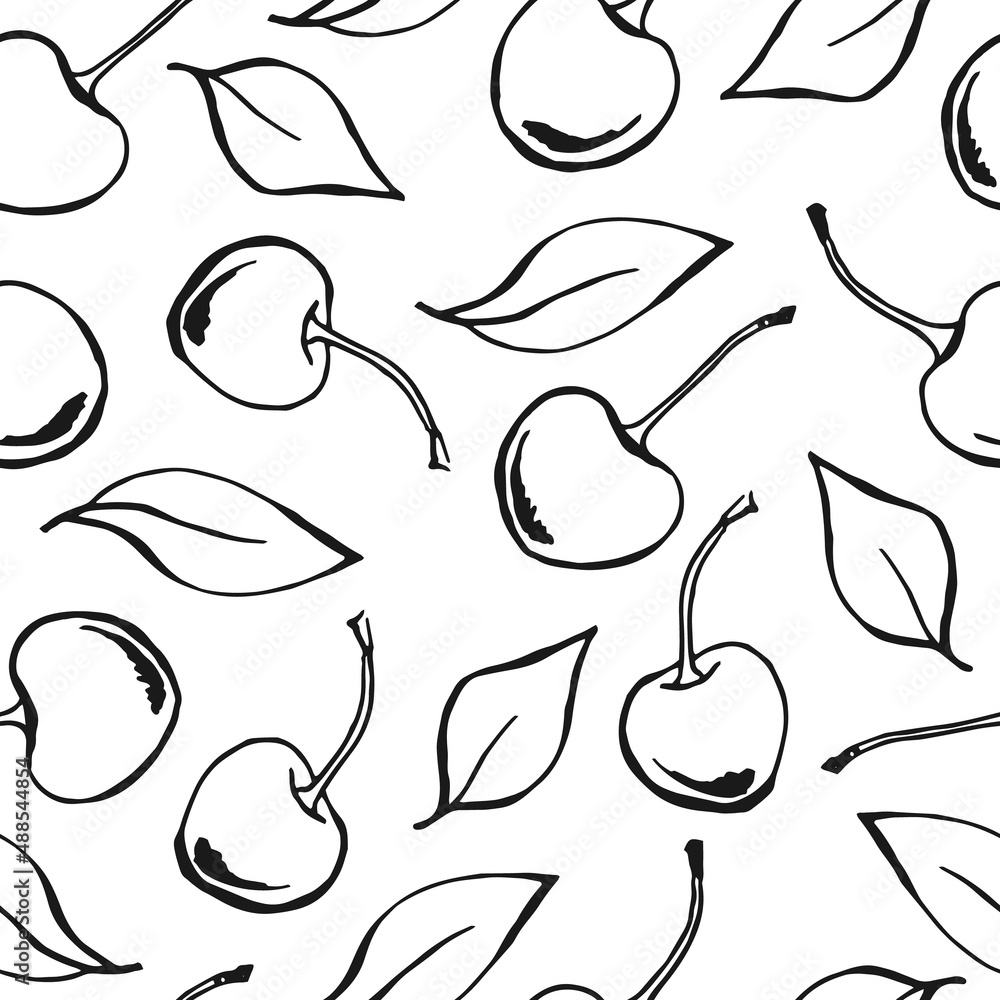 Seamless pattern with cherry. Hand drawn illustration converted to vector. Seamless pattern with cherry. Hand drawn illustration converted to vector.