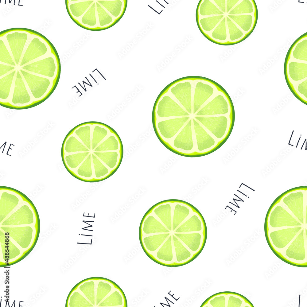 Lime slice citrus on white background. Tropical fruits. vegetarian food. Seamless pattern. illustration. Lime slice citrus on white background. Tropical fruits. vegetarian food. Seamless pattern. illustration.