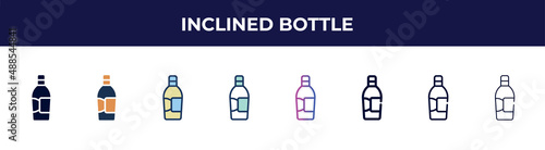 inclined bottle icon in 8 styles. line, filled, glyph, thin outline, colorful, stroke and gradient styles, inclined bottle vector sign. symbol, logo illustration. different style icons set.