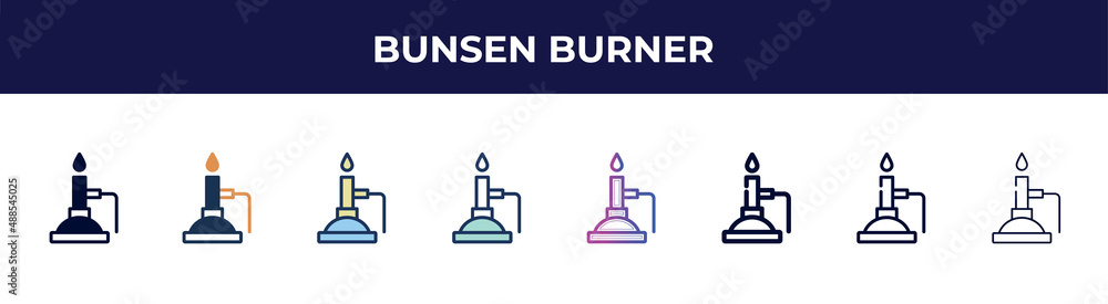 bunsen burner icon in 8 styles. line, filled, glyph, thin outline, colorful, stroke and gradient styles, bunsen burner vector sign. symbol, logo illustration. different style icons set. bunsen burner icon in 8 styles. line, filled, glyph, thin outline, colorful, stroke and gradient styles, bunsen burner vector sign. symbol, logo illustration. different style icons set.