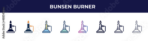 bunsen burner icon in 8 styles. line, filled, glyph, thin outline, colorful, stroke and gradient styles, bunsen burner vector sign. symbol, logo illustration. different style icons set. photo