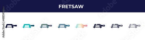 fretsaw icon in 8 styles. line, filled, glyph, thin outline, colorful, stroke and gradient styles, fretsaw vector sign. symbol, logo illustration. different style icons set.